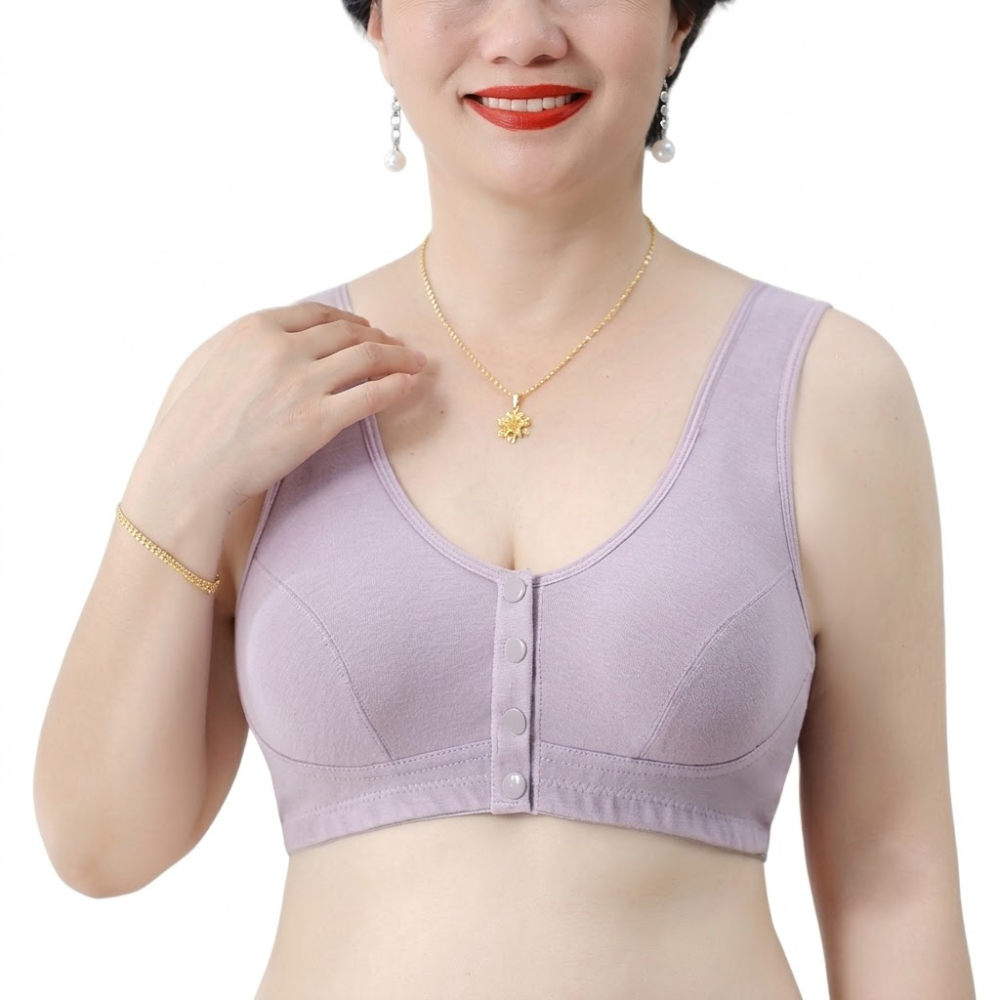 SLVIA Front Button Comfort Bra (Vest Edition) | Pure Cotton Feel | Large Size | Thin Lightweight Support | CB260629A180