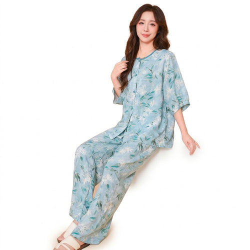 Cotton Silk Cardigan Style Floral Pajamas Set | Two-Piece Loungewear | Everyday Comfort Wear | Home & Outer Wear | CLS260824A332