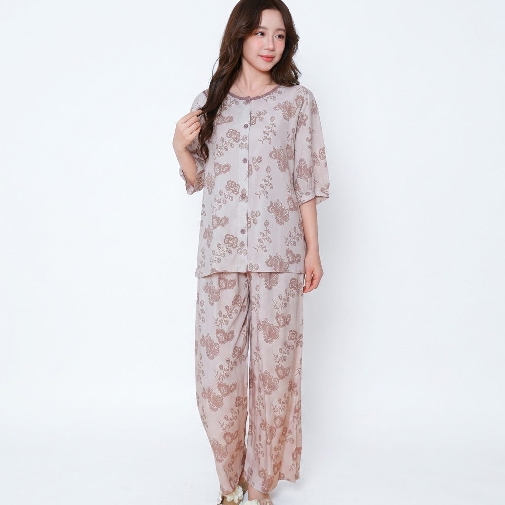 Cotton Silk Cardigan Style Floral Pajamas Set | Two-Piece Loungewear | Everyday Comfort Wear | Home & Outer Wear | CLS260824A332