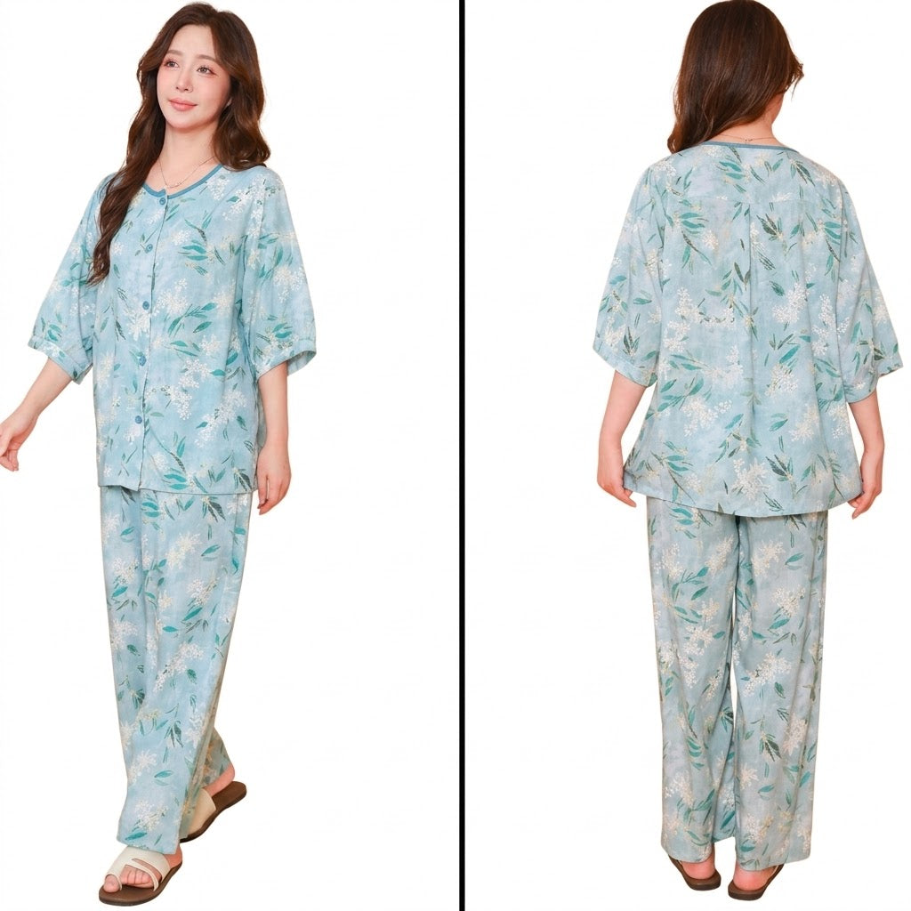 Cotton Silk Cardigan Style Floral Pajamas Set | Two-Piece Loungewear | Everyday Comfort Wear | Home & Outer Wear | CLS260824A332