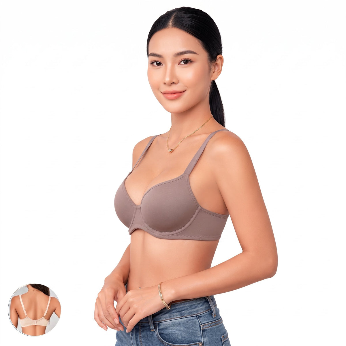 MYRU Side Breast Gathering  Push-Up Bra | Minimizes Appearance | Large Bust | T-Shirt Bra | Seamless Glossy Finish | CB260903A359