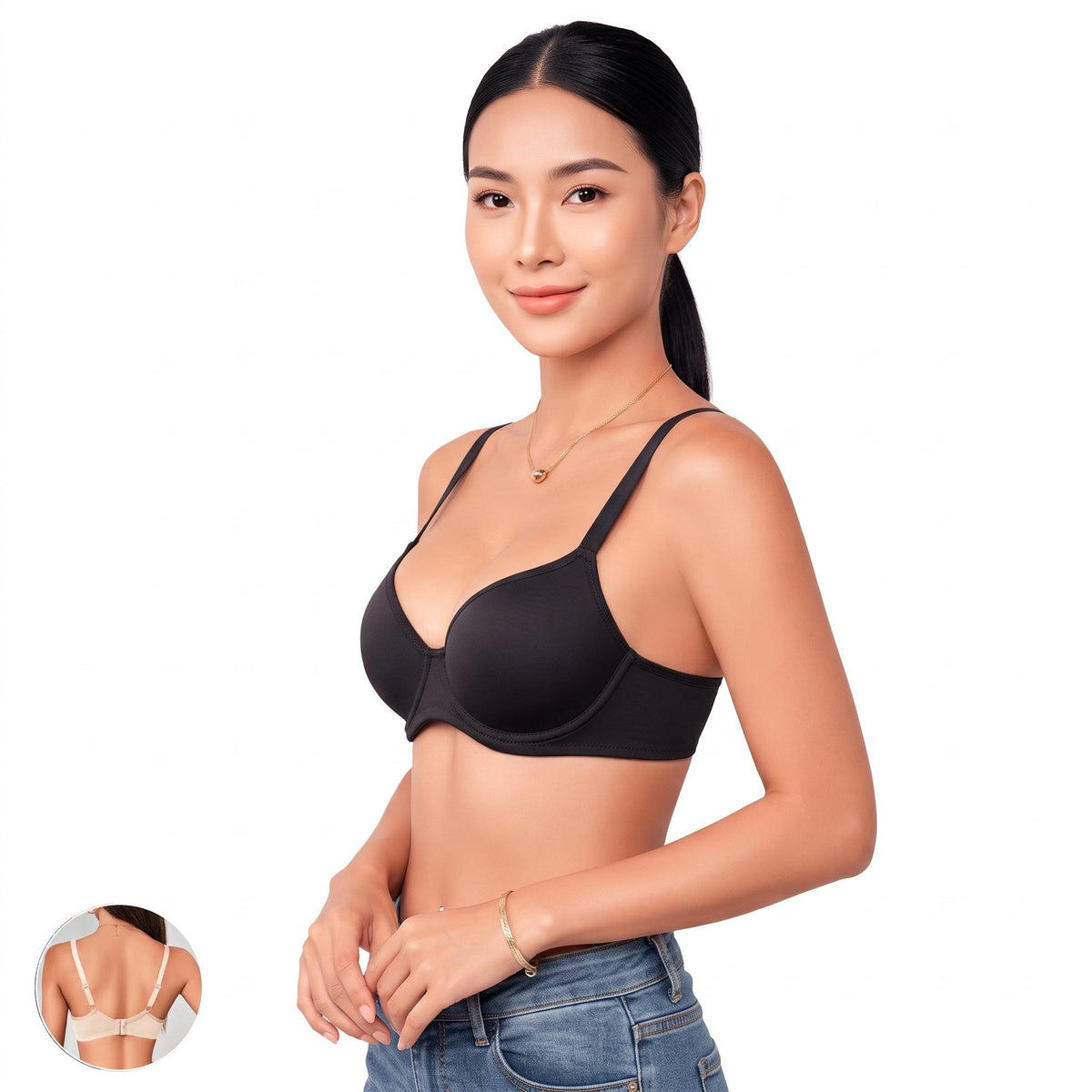 MYRU Side Breast Gathering  Push-Up Bra | Minimizes Appearance | Large Bust | T-Shirt Bra | Seamless Glossy Finish | CB260903A359