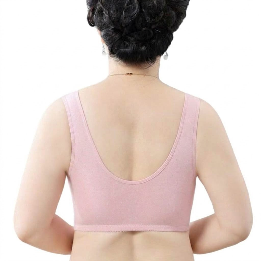 SYLA Pure Cotton Wireless Front Buckle Vest-Style Bra | Full Cotton Large Size Full Cup Bra | Comfortable Everyday Support | CB261008A409