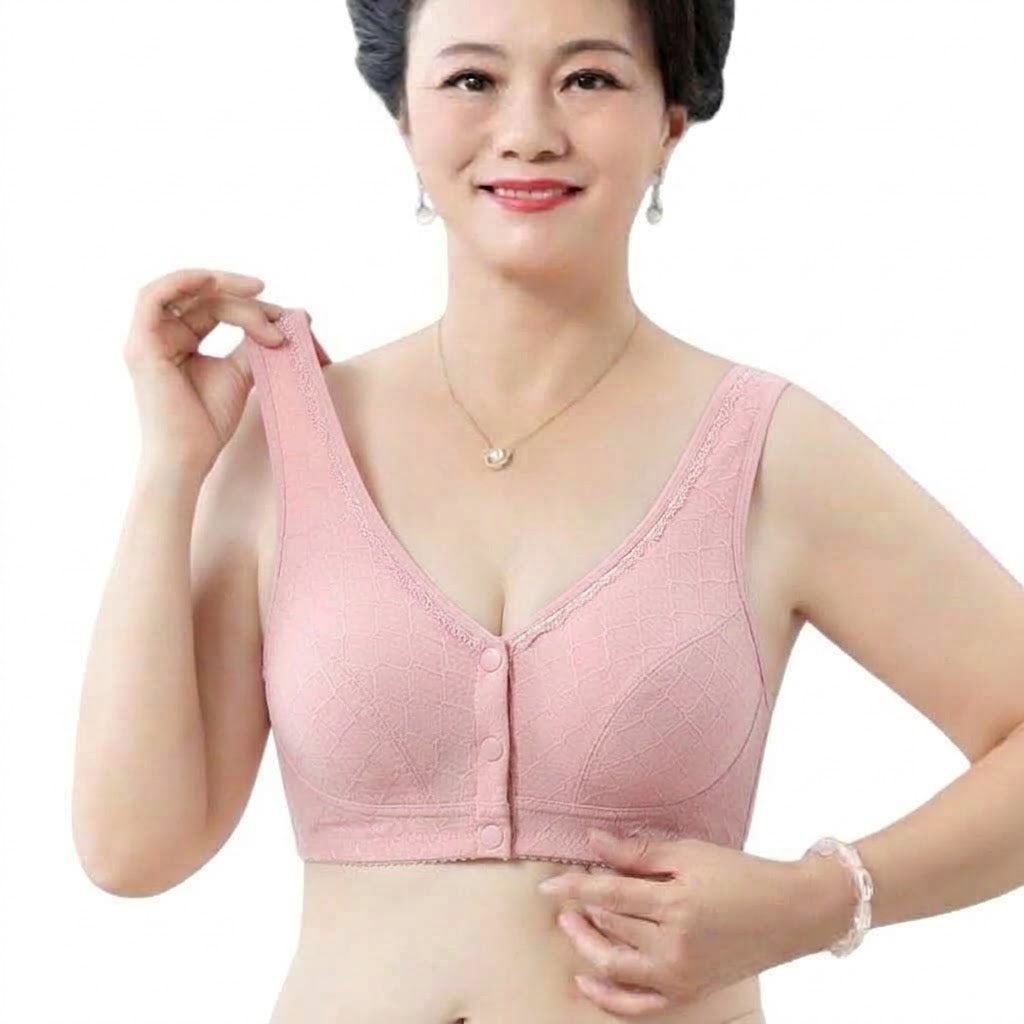 SYLA Pure Cotton Wireless Front Buckle Vest-Style Bra | Full Cotton Large Size Full Cup Bra | Comfortable Everyday Support | CB261008A409
