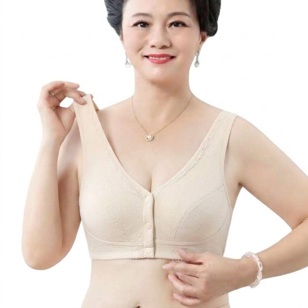 SYLA Pure Cotton Wireless Front Buckle Vest-Style Bra | Full Cotton Large Size Full Cup Bra | Comfortable Everyday Support | CB261008A409