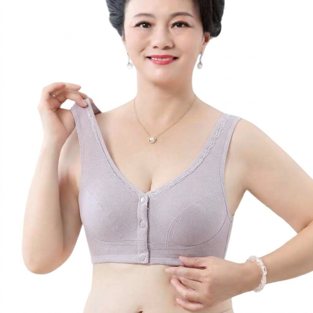 SYLA Pure Cotton Wireless Front Buckle Vest-Style Bra | Full Cotton Large Size Full Cup Bra | Comfortable Everyday Support | CB261008A409
