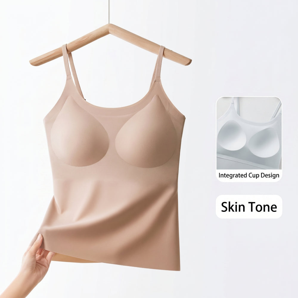 ESLA Summer Camisole Bra Tank Top (Built-In Cup Edition) | Fixed Cup Pads | Beautiful Back Design | Thin Seamless Comfort | CT260618A152