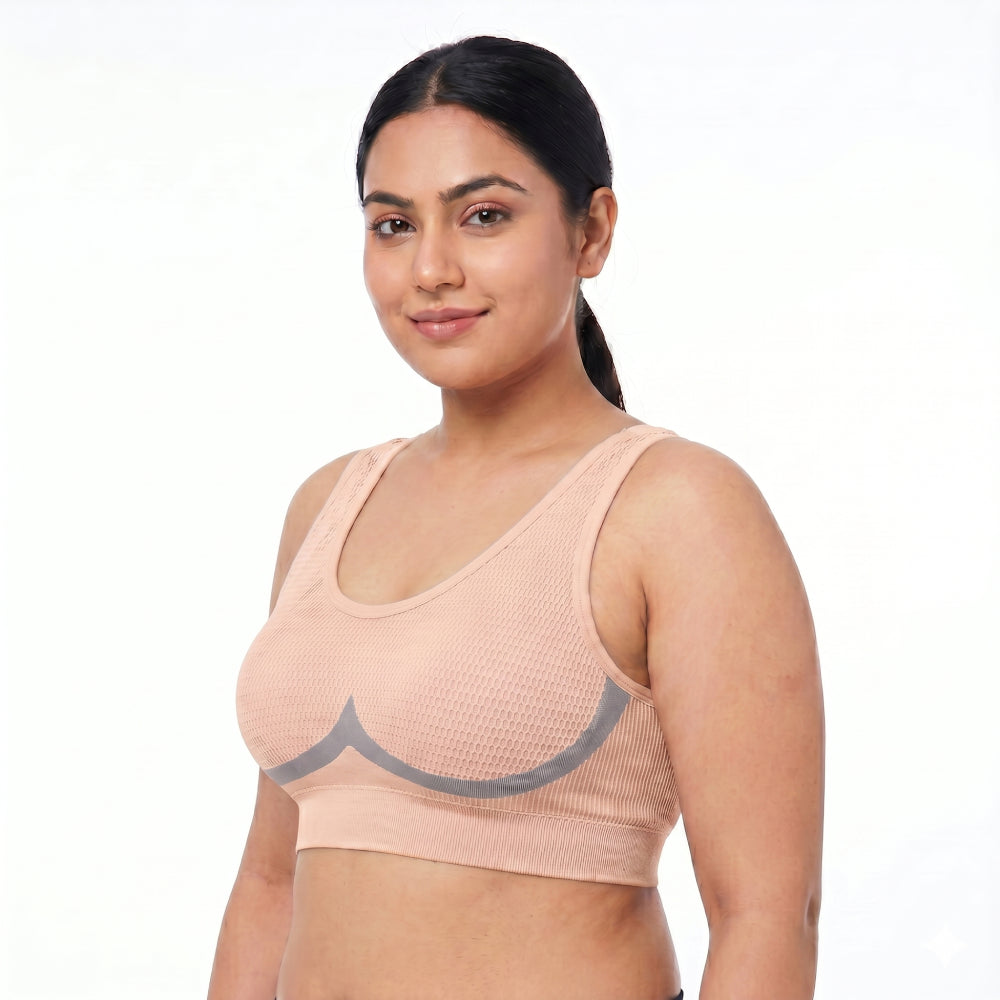 ZYRA Wide-Shoulder Seamless Beautiful Back Bra Fixed Cup with Breast Pads | No Steel Ring | Navel-Exposed Bottoming Style | Bra Size 36 to 40 | Daily Comfort | CT260114920