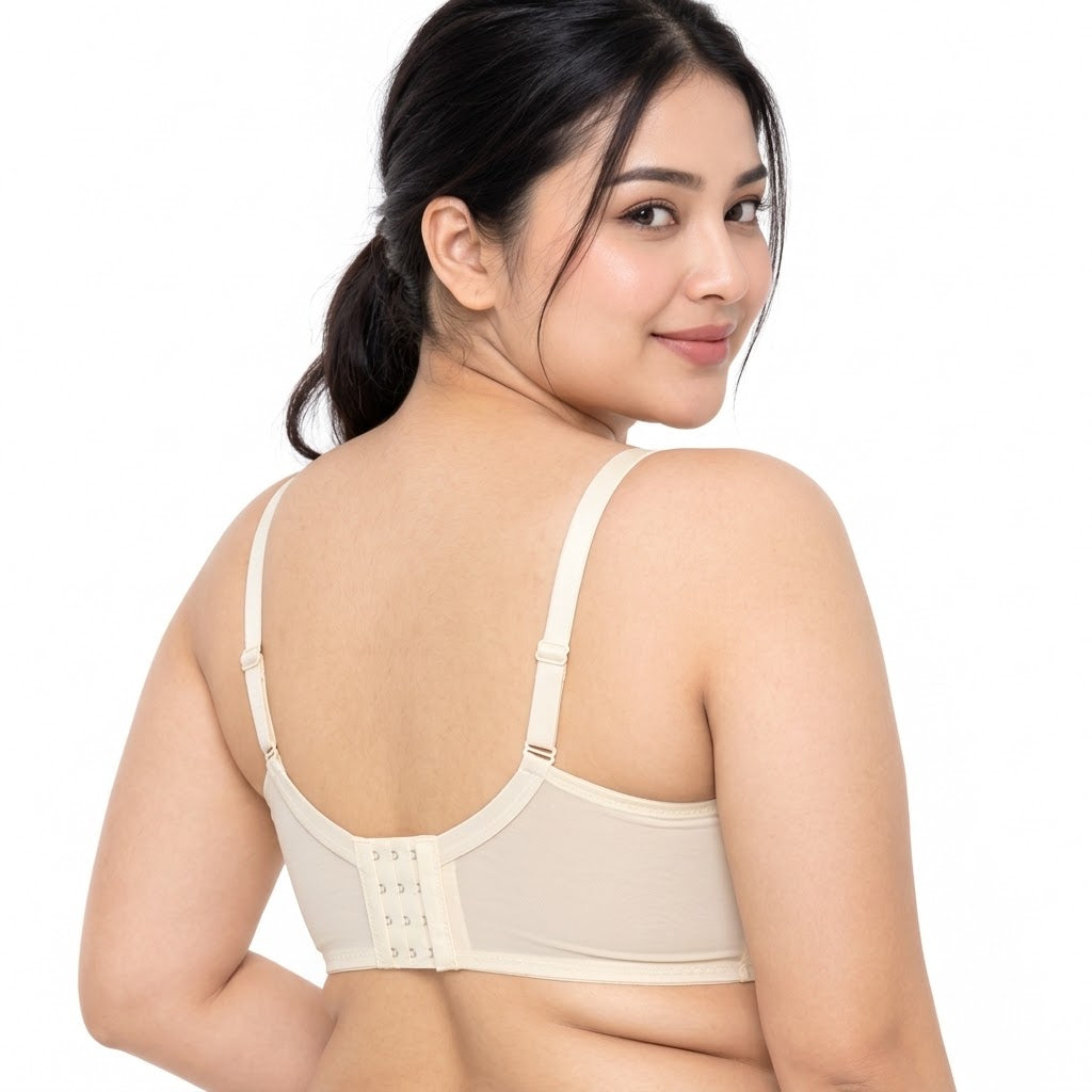 LOMI Ultra-Thin Anti-Sagging Gathering Bra | Plus Size Adjustable Bra | D/E Cup | 4-Hook | Large &amp; Small Bust Support | CB261018A420
