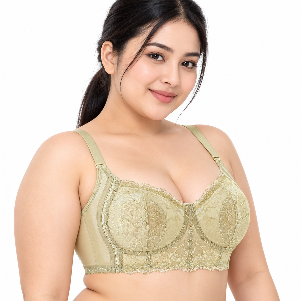 LOMI Ultra-Thin Anti-Sagging Gathering Bra | Plus Size Adjustable Bra | D/E Cup | 4-Hook | Large &amp; Small Bust Support | CB261018A420